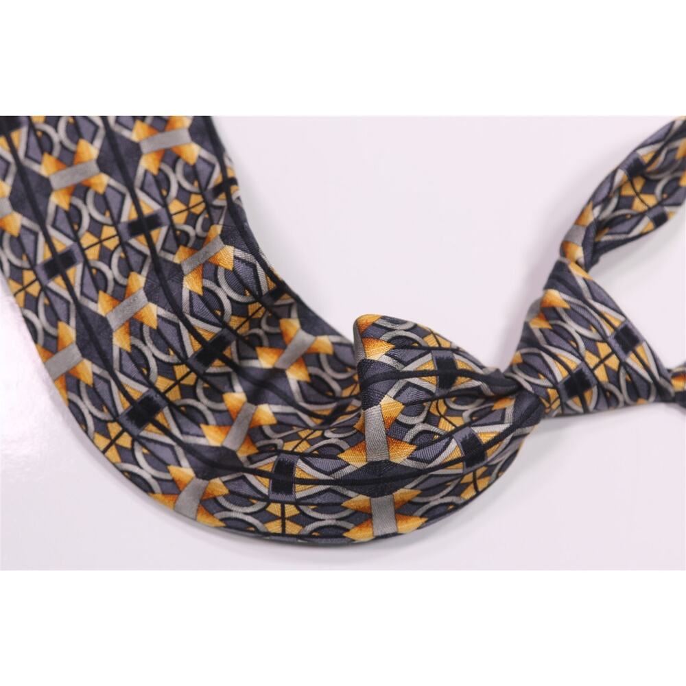 Ermenegildo Zegna Gray Black Gold Print Design Silk Necktie Tie